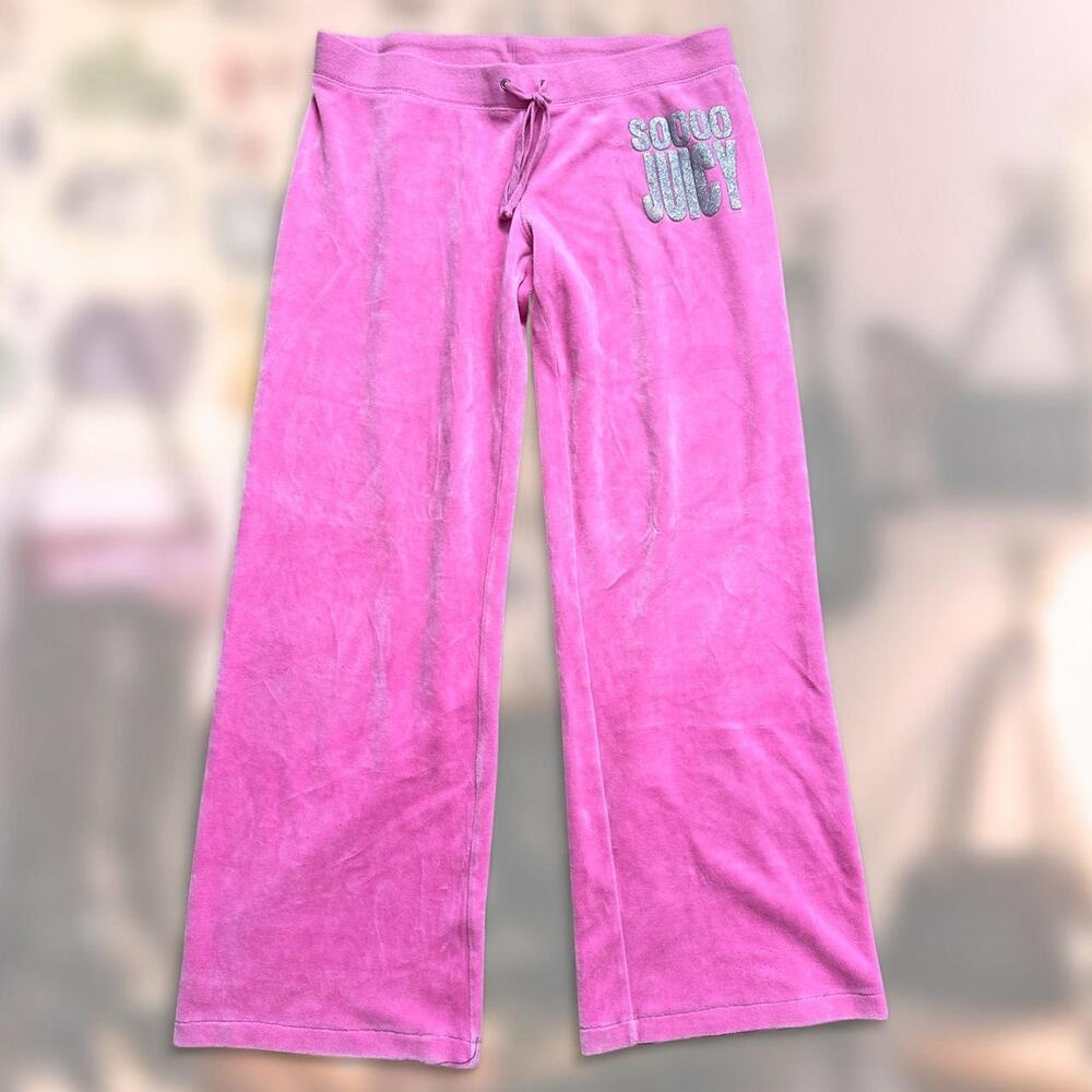Vintage 2009 Juicy Couture pink velour sweatpants Medium Silver Glitter Y2K